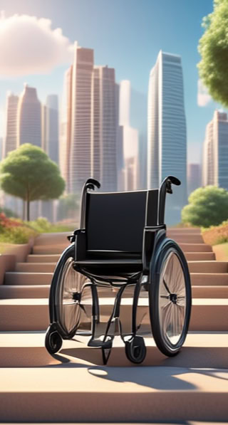 Rollstuhl vor Treppe